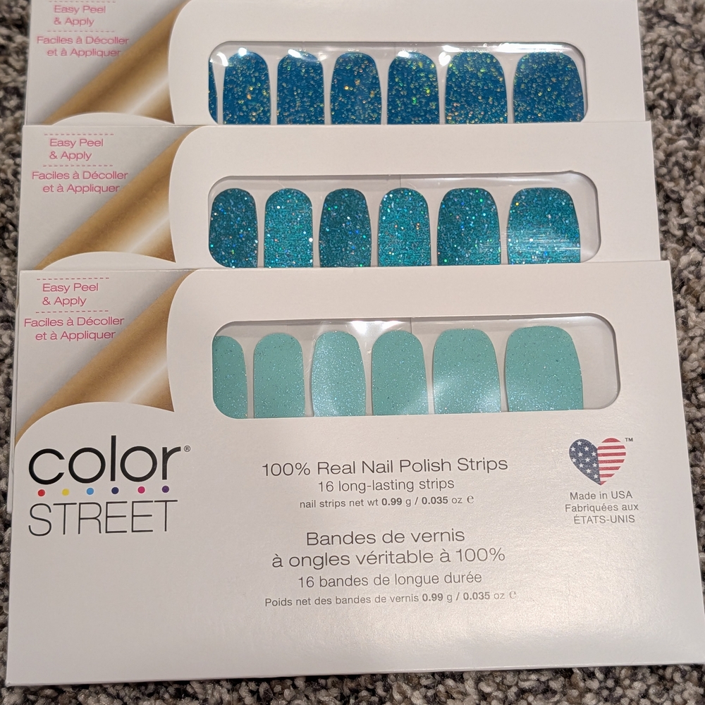 Color Street Blue and Teal Glitter Press-On Nails